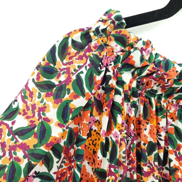SALONI Floral Grace Silk Tea-Length Off the Shoulder Midi Dress 12 Multi Print - Picture 6 of 16